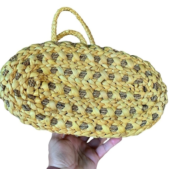 Lancome Bag Yellow Woven Straw Purse Double Handle Tote Beach - Picture 6 of 6